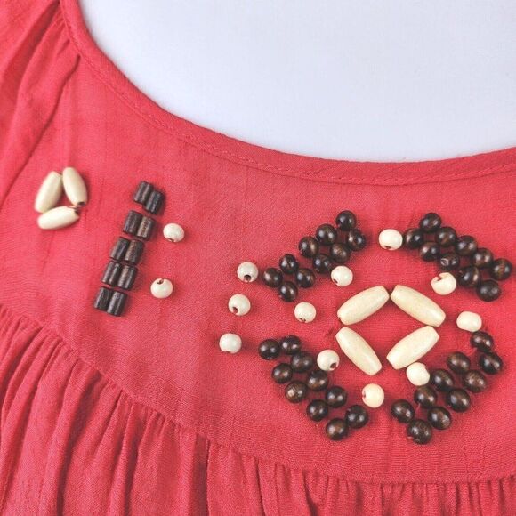 ZAC & RACHEL Red Beaded 3/4 Bell Sleeve Blouse Peasant Swing Top Womens Sz M $48 - Picture 3 of 7